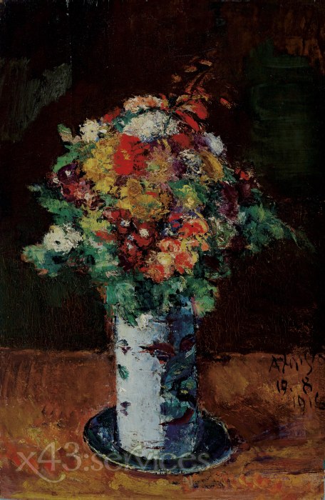 Anton Faistauer - Blumenstrauss in Walzenkrug auf Teller - Bouquet in cylinder jug on plate 1
